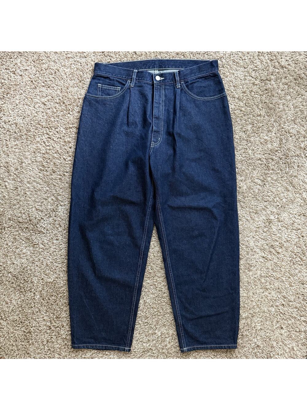 BEAMS Japan Blue Denim Jeans Barrel Cut Baggy High Rise Men’s Size XL / 33 Waist